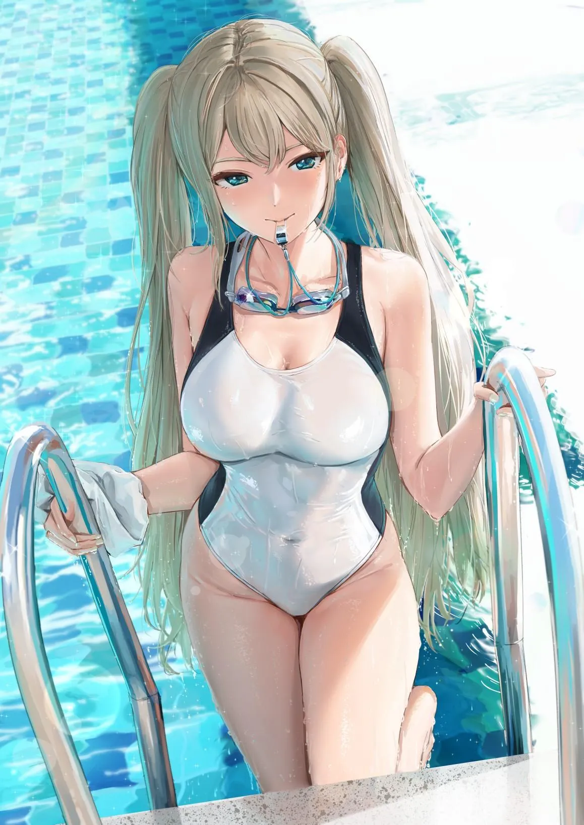 A Sexy Blond in a White Competition Swimsuit (Akita Hika on Pixiv) [Artist's OC]