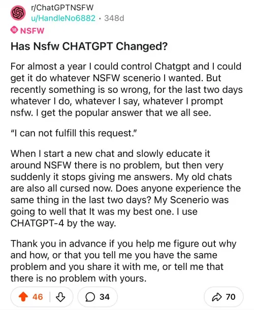 ChatGPT NSFW is gone