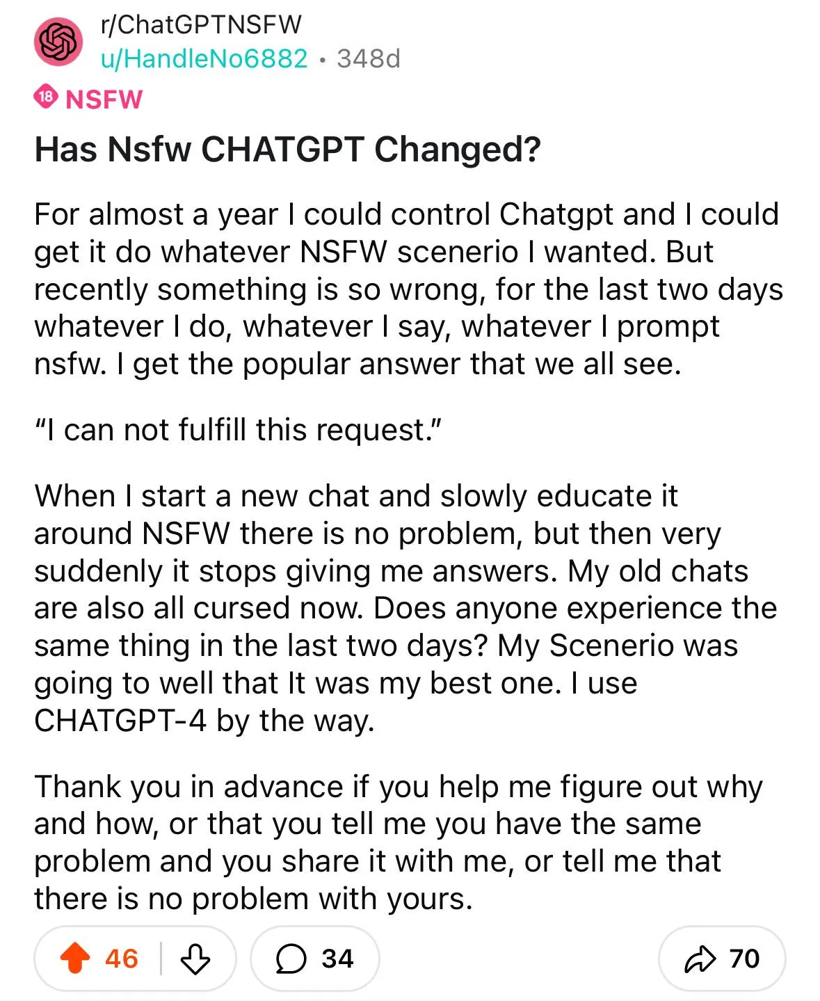 ChatGPT NSFW is gone