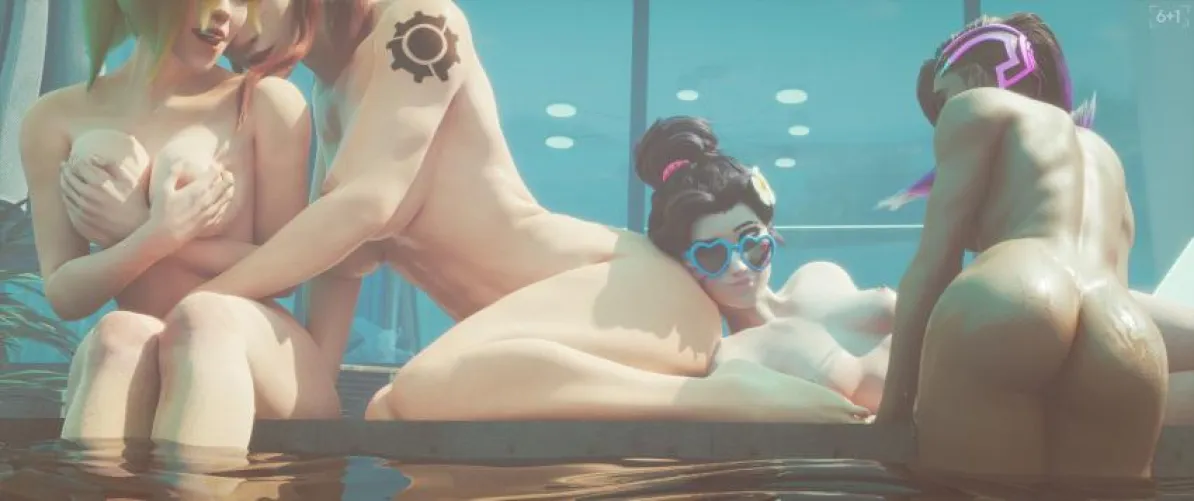 Poolside (sixplusone) Mercy, Brigitte, D.va, Sombra