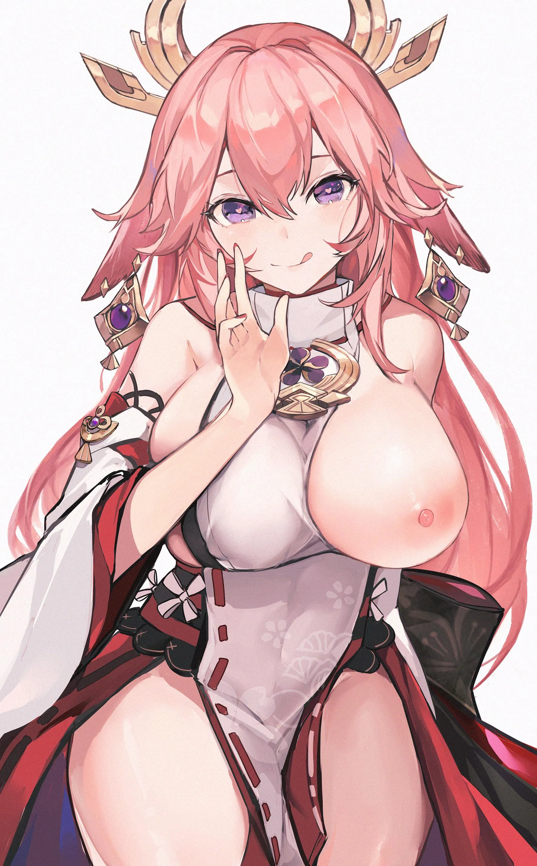 Yae with one tit out