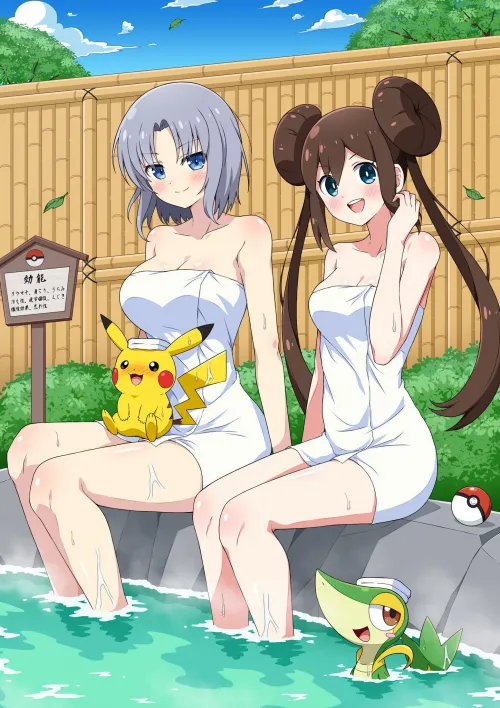 Yumi and Rosa at the Onsen together [Pokemon X Senran Kagura Crossover] (ni_tamagoEX)