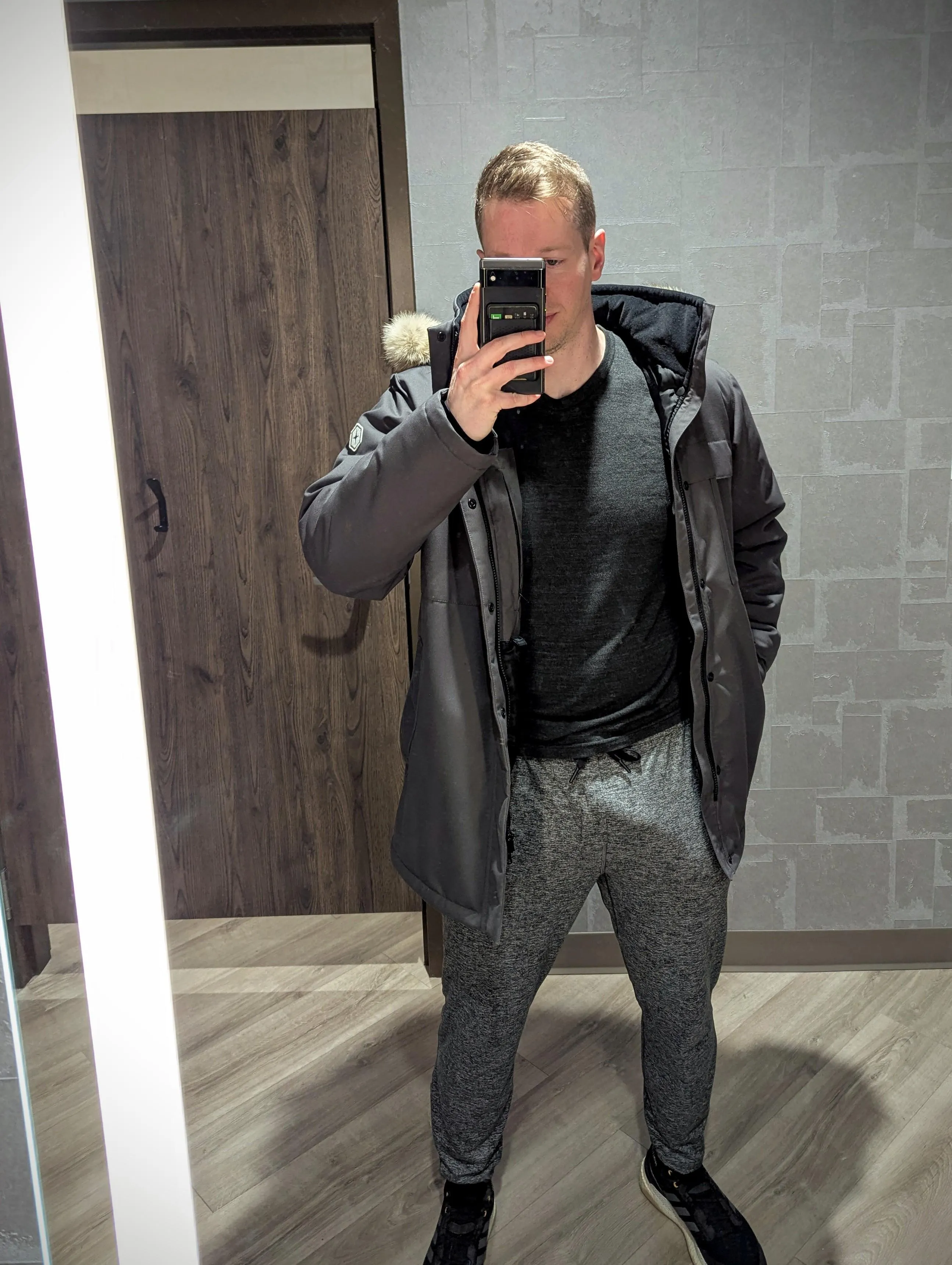 32 straight in grey sweatpants