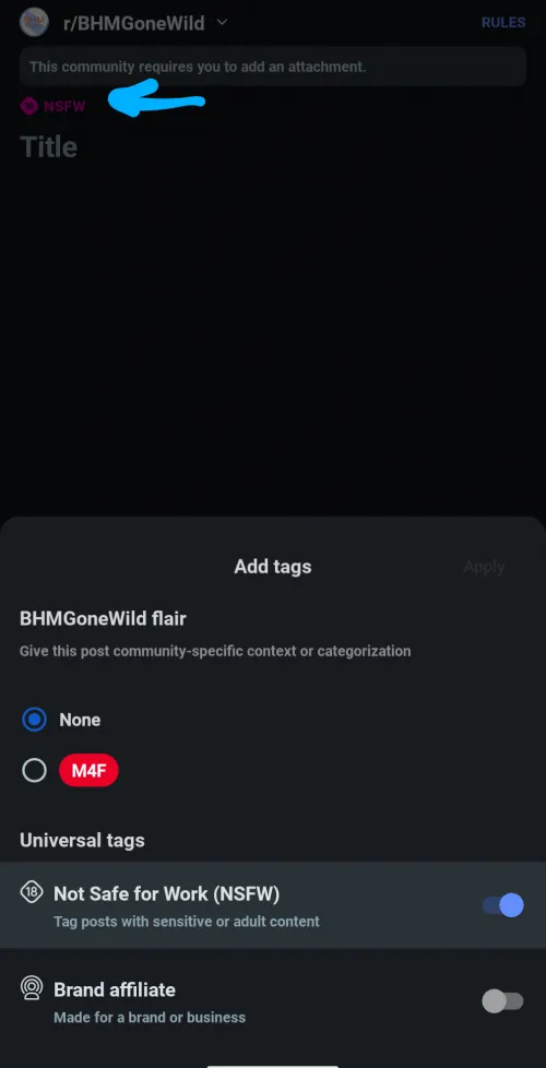 Android app users: Tap NSFW to select post flairs