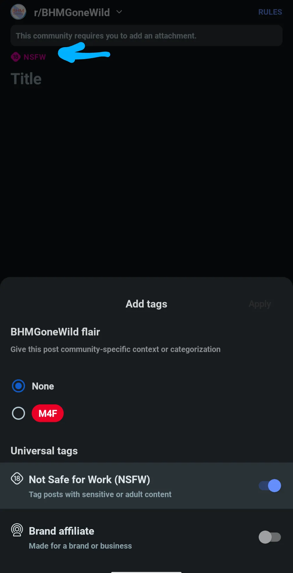 Android app users: Tap NSFW to select post flairs