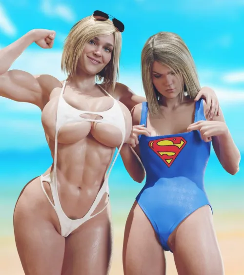 Power Girl makes everyone experience breast envy, not even Supergirl is safe (batesz10)