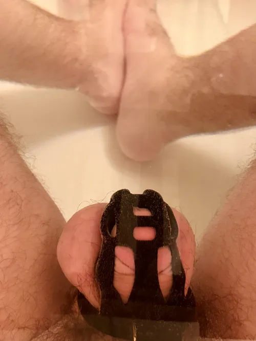 Relaxing bath after a long day of being pent up and denied