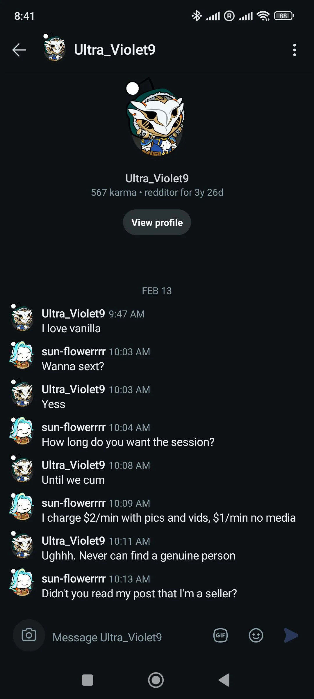 u/Ultra_Voilet9 is looking for a genuine person after i told him my rates