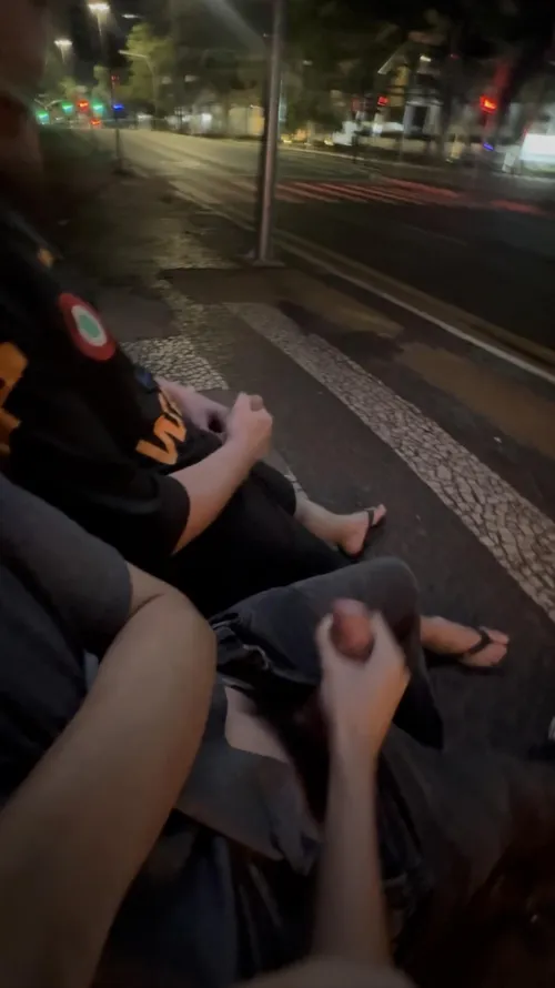 (18) teen boy jerk off at bus stop