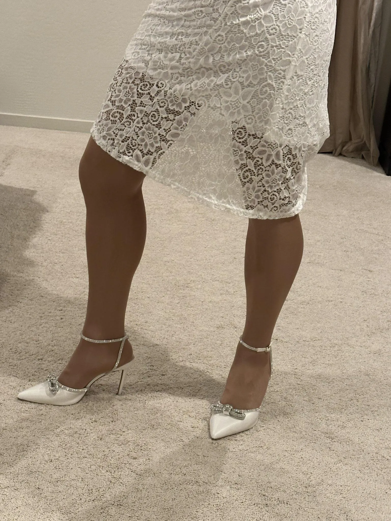 How can I not have an amazing Saturday with a matching white dress and heels. Of course can’t forget tan pantyhose