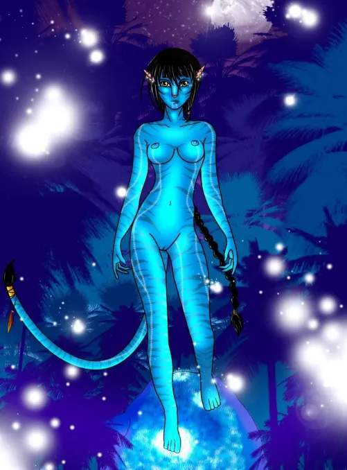 Sexy Na'vi in Pandora's glowing forest at night (rafflone)