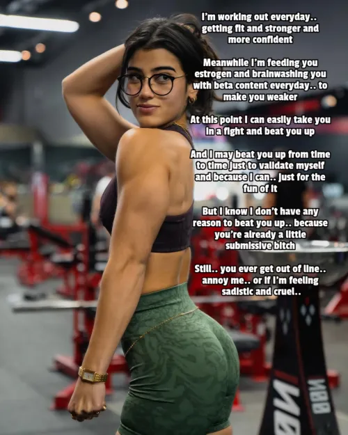 She's getting stronger and making you weaker (captionsforever on imagefap)