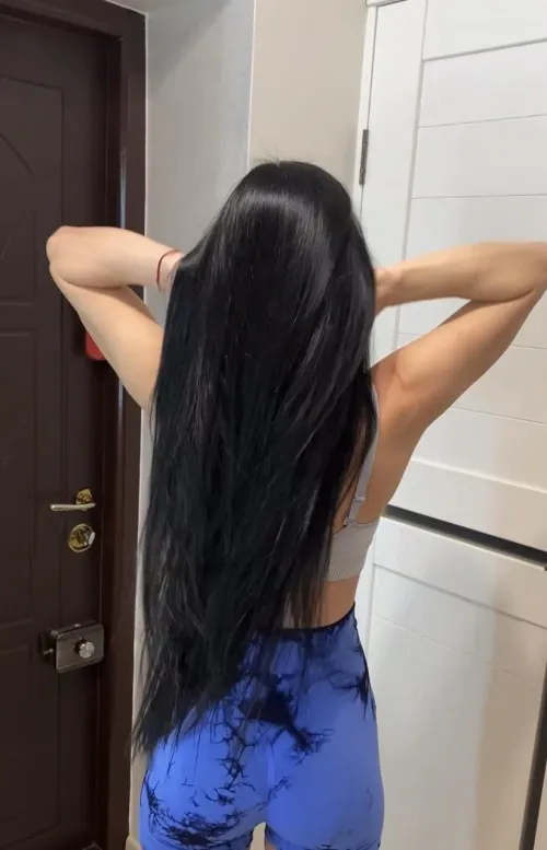 My glossy black hair