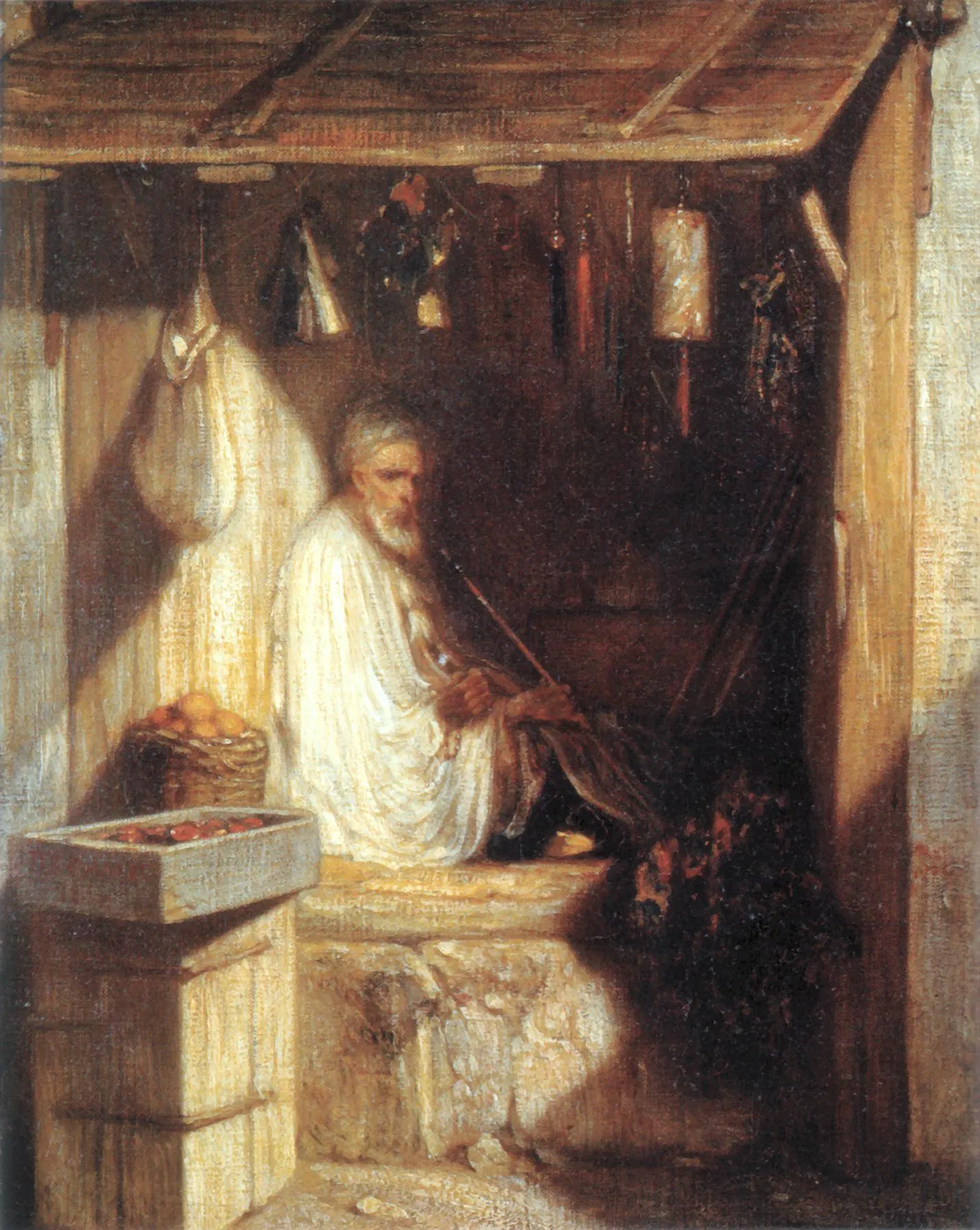  Pijprokende turk in zijn winkel (pipe smoking turk in his shop) by Alexandre-Gabriel Decamps