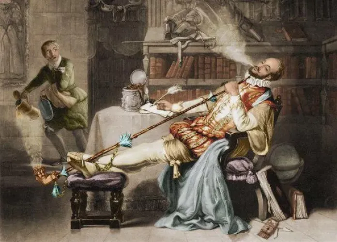 Raleigh's first pipe in England, by Buss, engraved by Egan