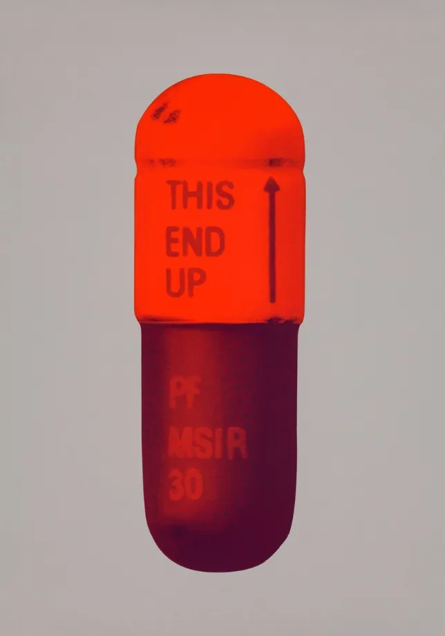 The Cure – Battleship Grey / Fizzy Orange / Berry, by Damien Hirst