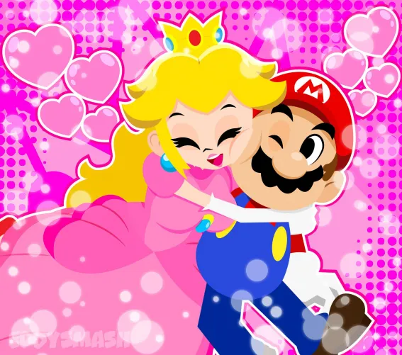 Peach cuddling her hero (EddySmash)