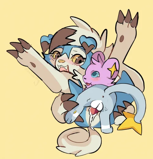 size difference breeding, shinx/lycanroc [M/F] (bloowolfy)
