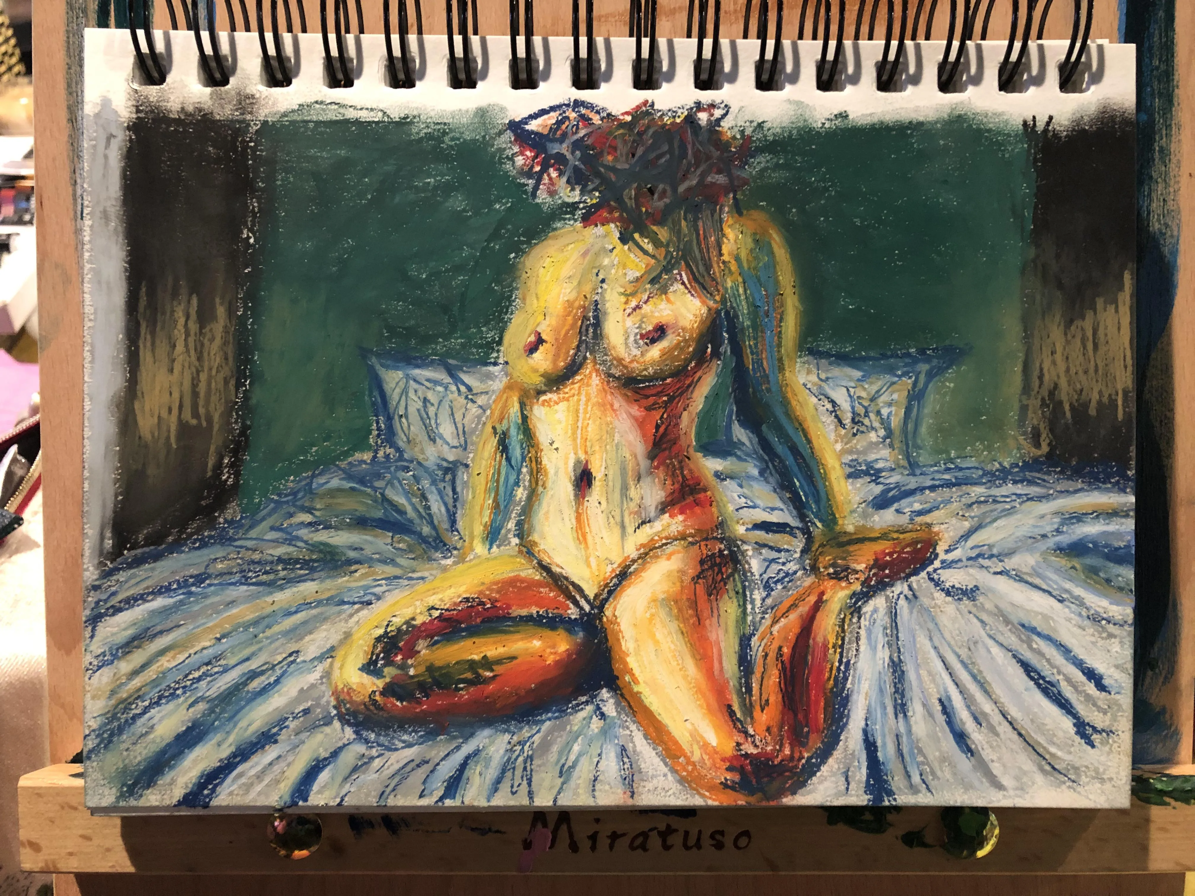 Room Service, oil pastel