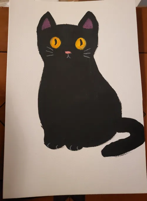 Painted a black kitty ( also used some colored pencils ) 🐈‍⬛🎨 Gonna do the background next!!