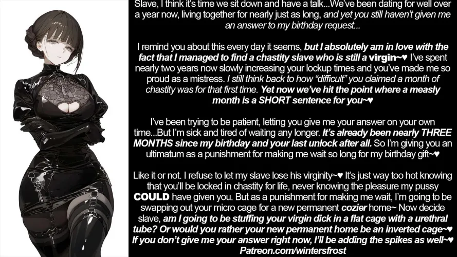 Permanent chastity is the best gift a virgin boyfriend can offer a dominant GF~♥