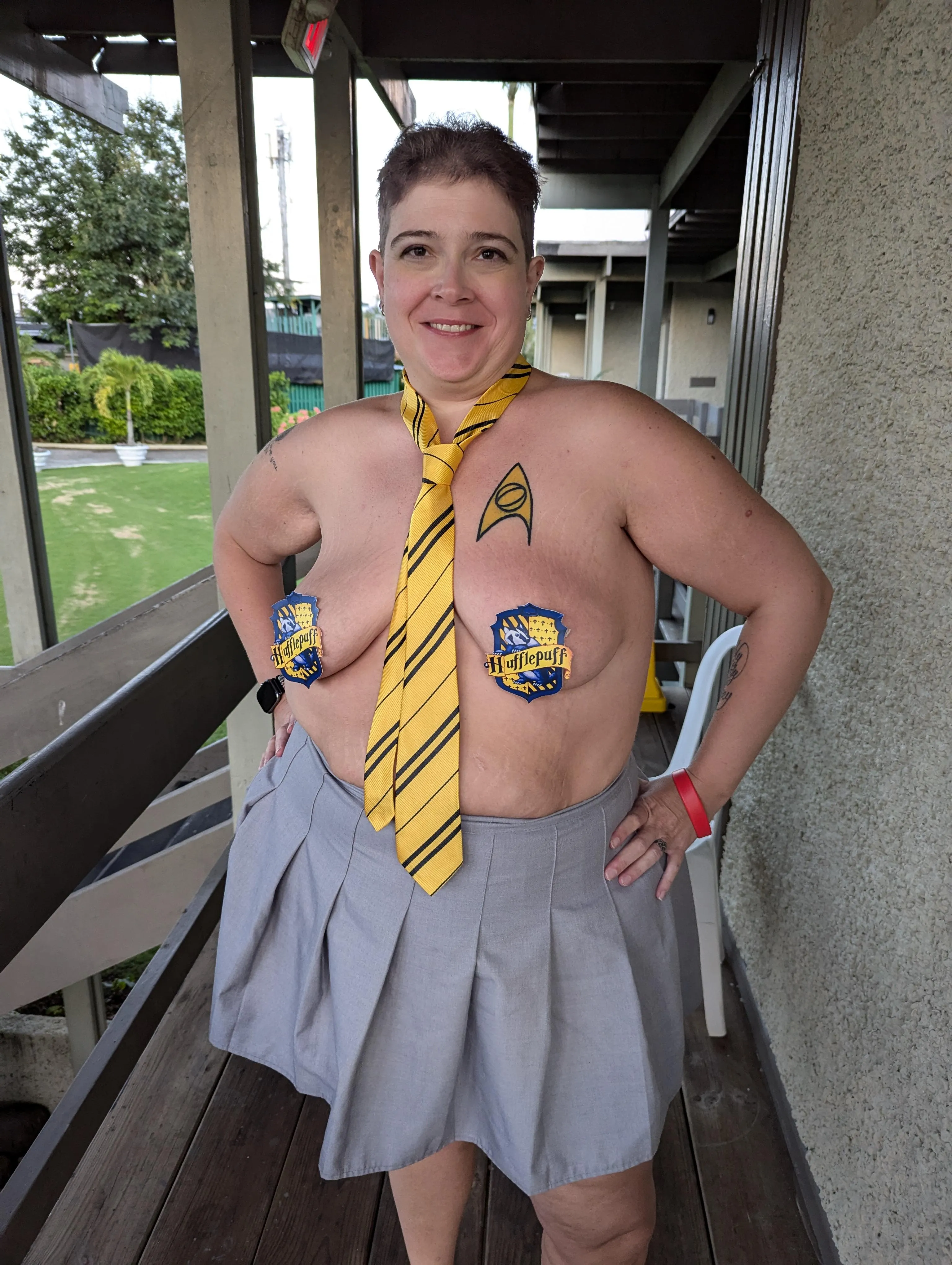 Showing off my Puff pride at a naughty schoolgirls night