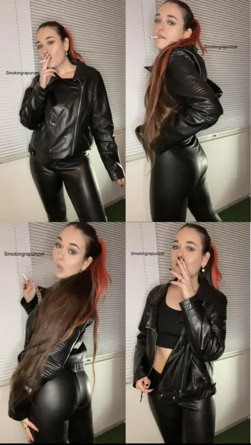 Smoking in a leather outfit and showing off my body🖤 Full vid on my OF (-50%)