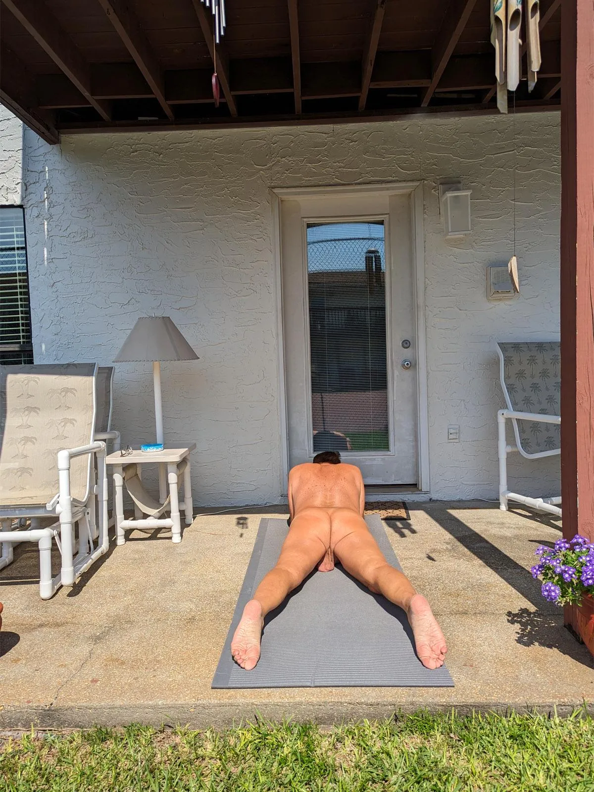 Tanning on the back patio