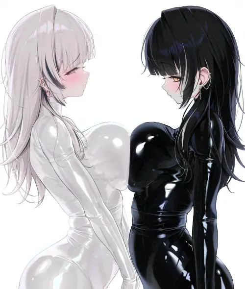 White and black latex suits