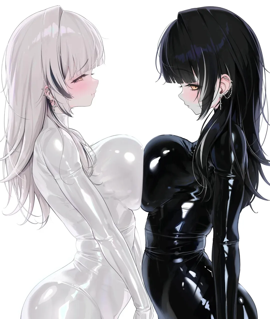 White and black latex suits