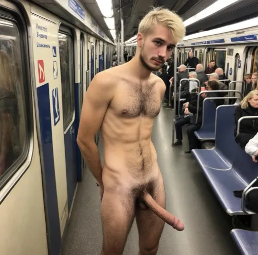 Young male naked in the train. How old would you guess him?
