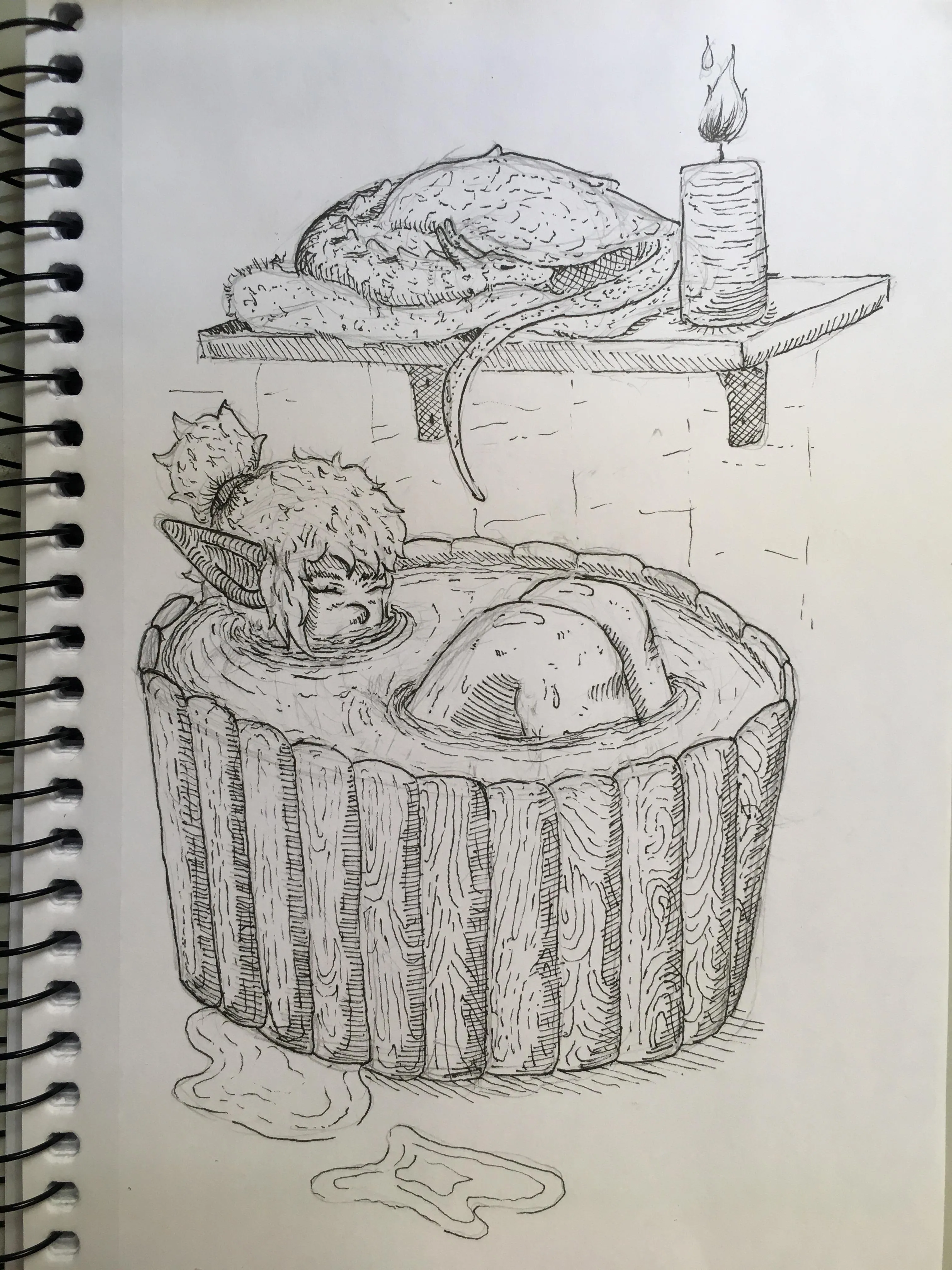 Hello friends, today's drawing, the goblin in the bathtub.