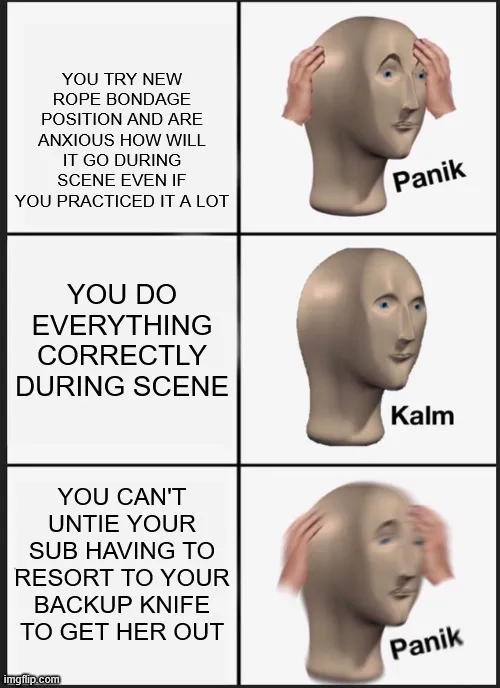 How today's session went. I still have no idea why the knot didn't release this time. I did everything like I practiced. Welp, more rope for the trash.