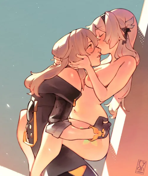 kissing and holding each other~~ <3 (artist: cyanceebee)