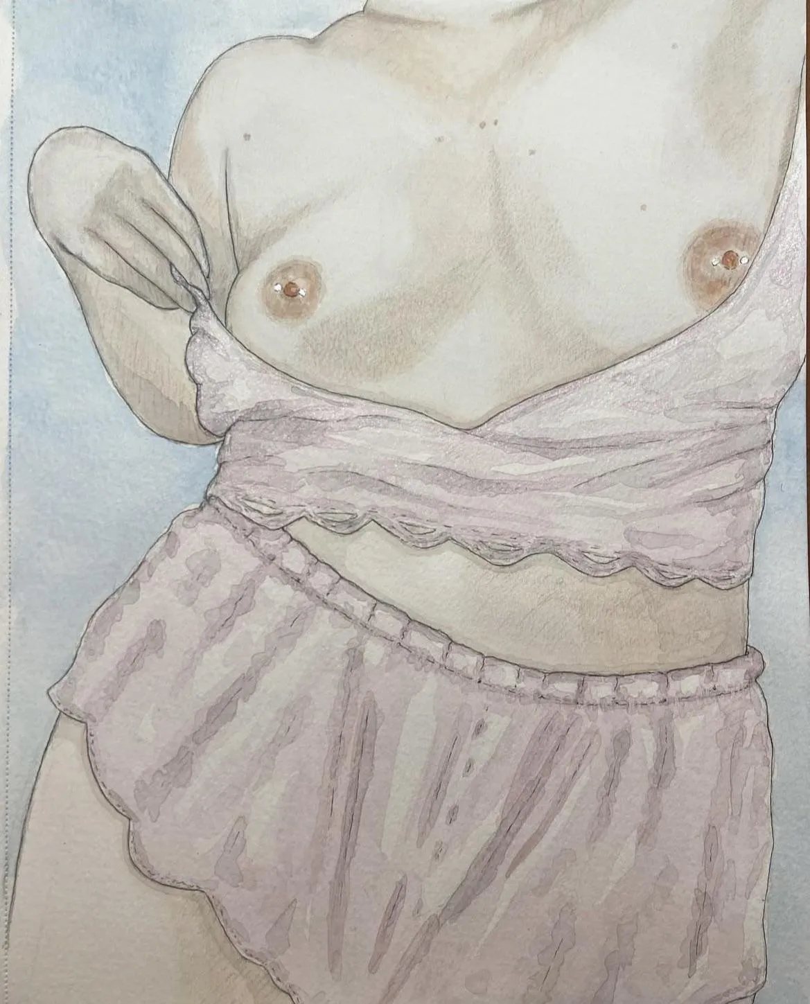 Pale and Pink, watercolor and ink, by me.