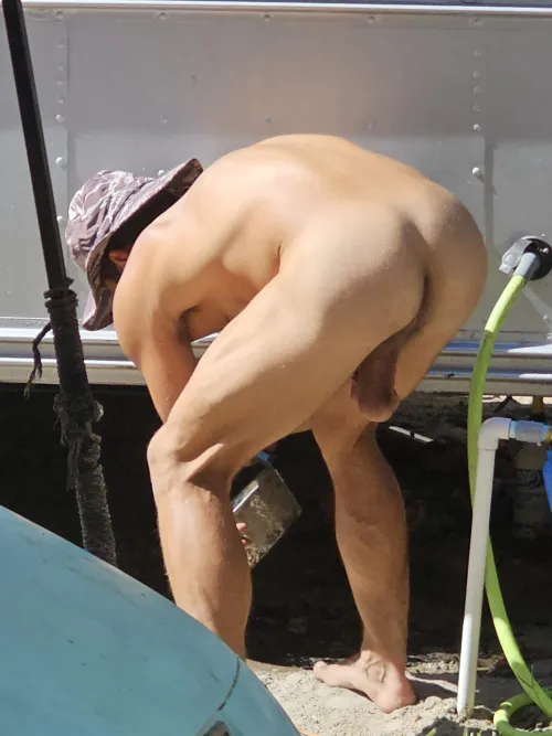 [30] I love how low our dragons balls hang when he's working naked... 🤤😍😋😜😈🥵