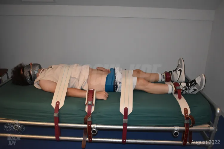 Eyes and mouth taped shut, bound, helpless. There was no escape from the relentless teasing.