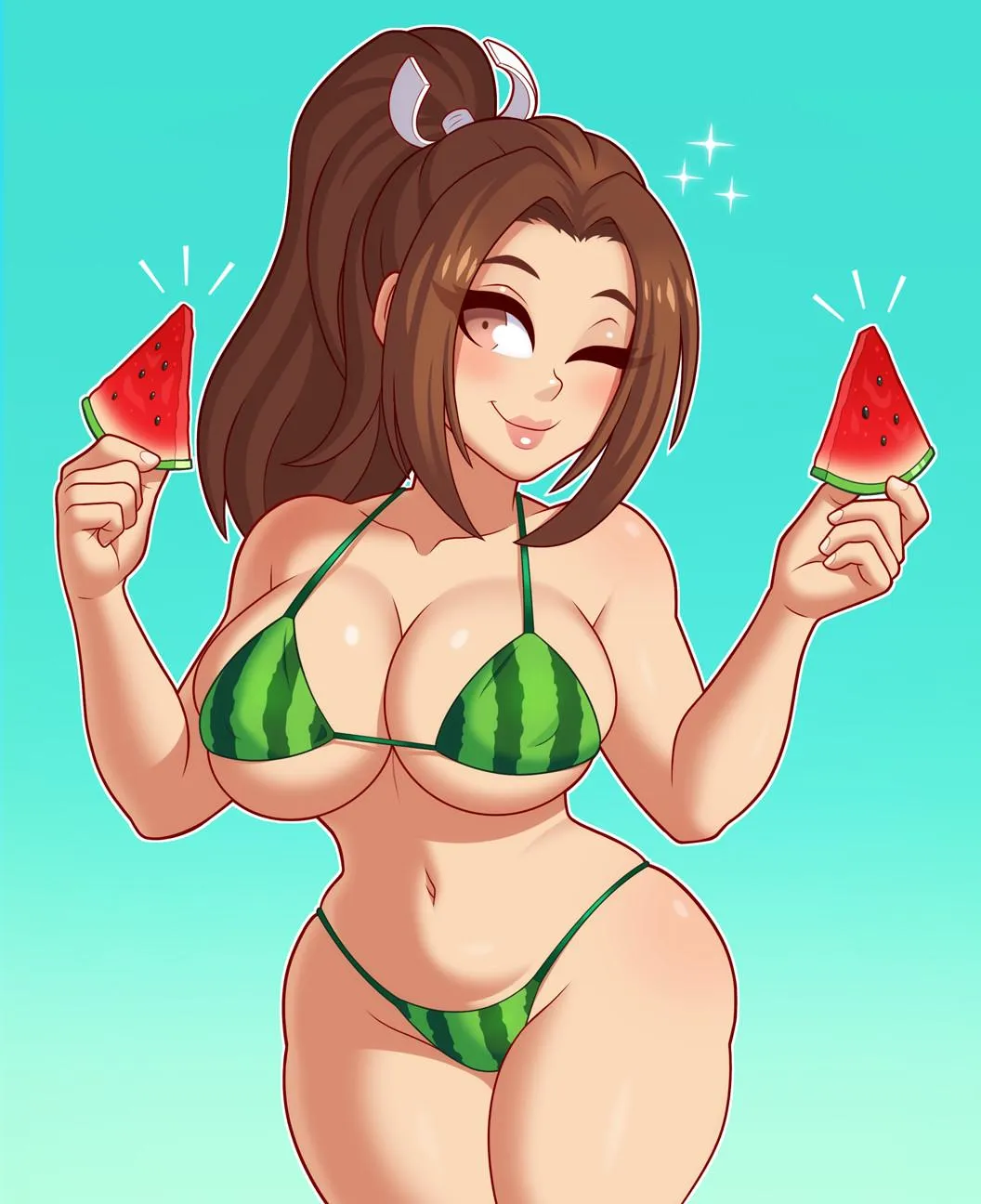 Mai offers a slice of watermelon (ChemicalBro)