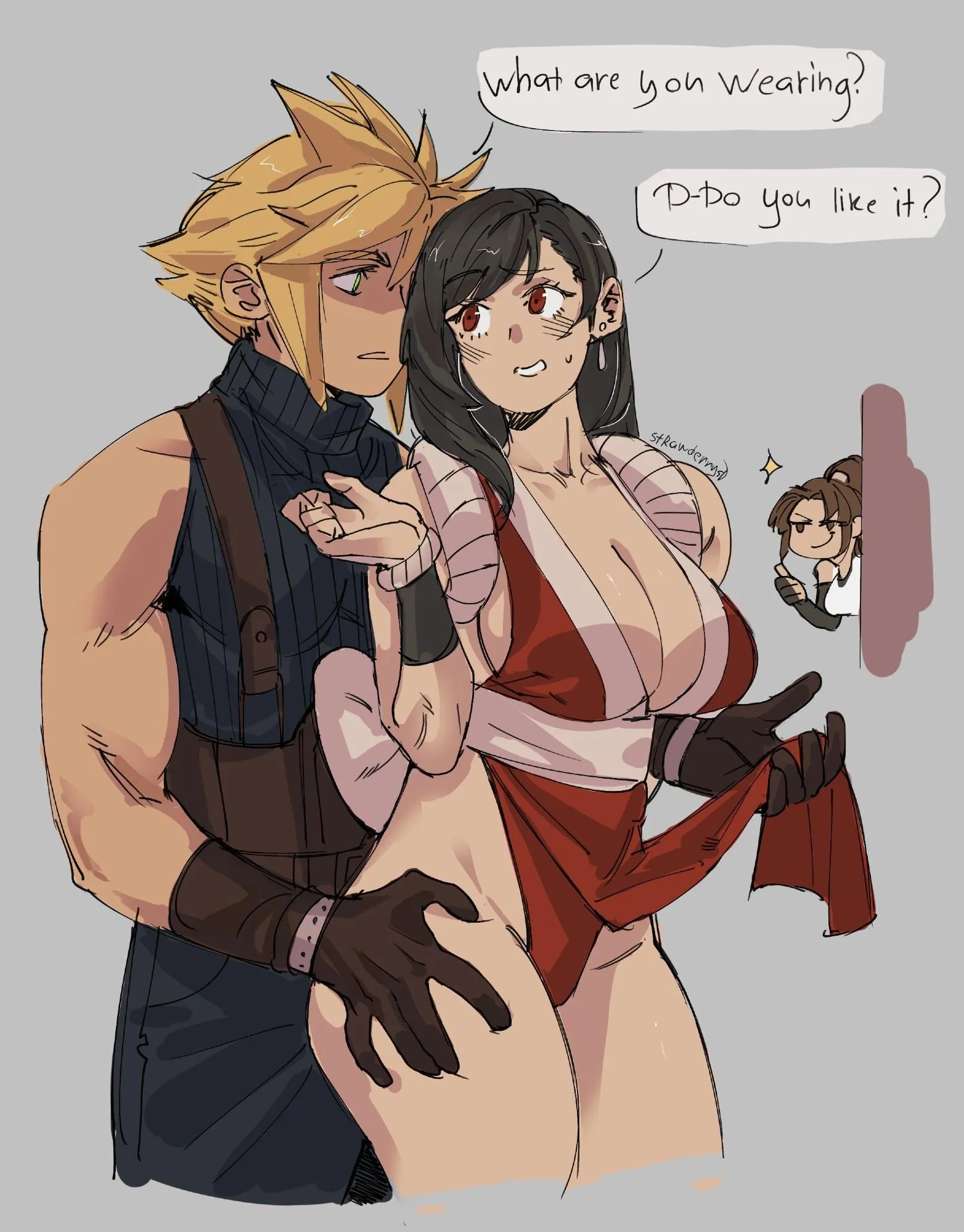 Tifa Lockhart tries on Mai's costume, it has an effect on Cloud (strawderryst) [Final Fantasy, Fatal Fury]