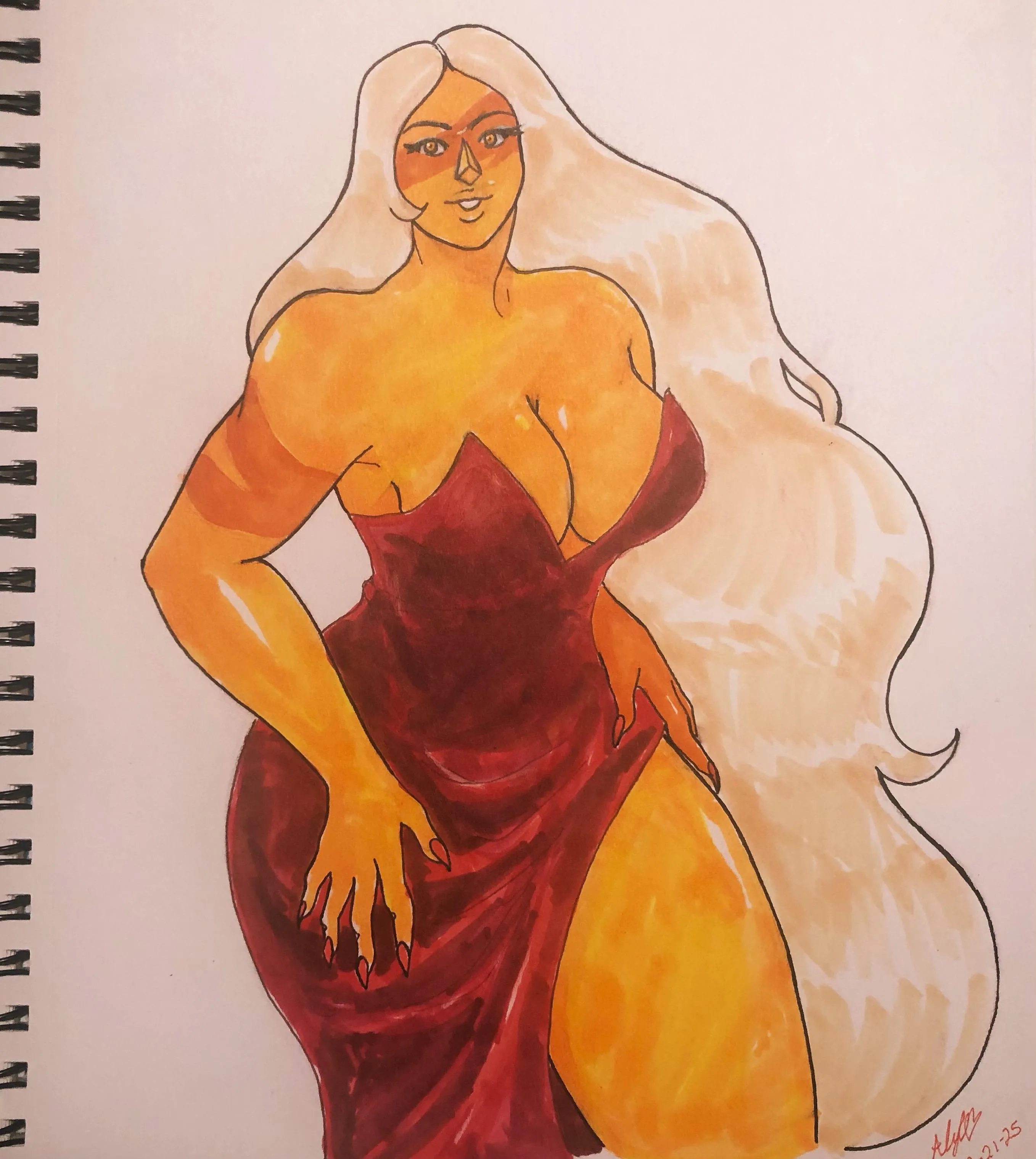 jasper in a red dress