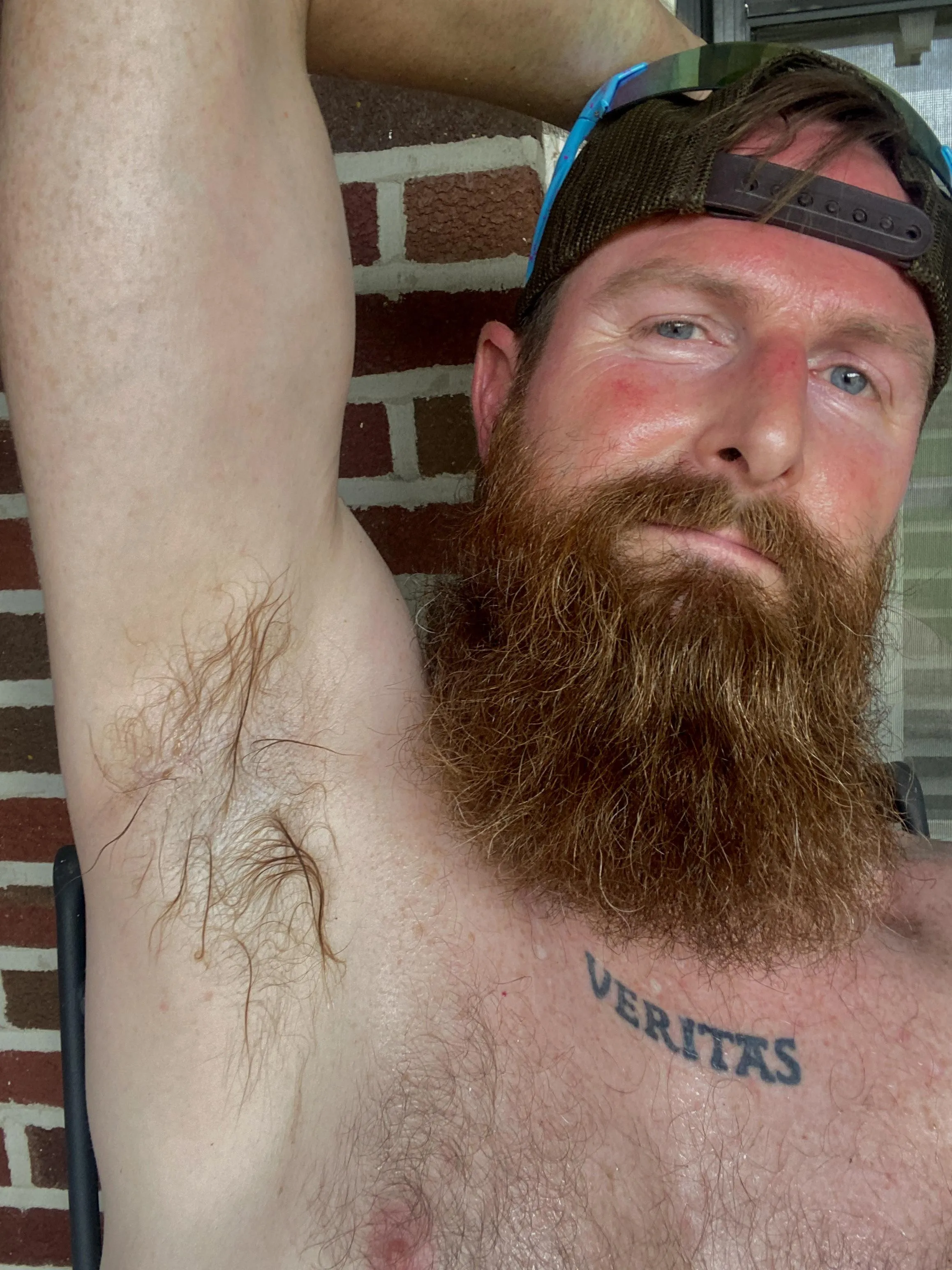 Would you dare to sniff my sweaty blue collar pits? No deo ever!