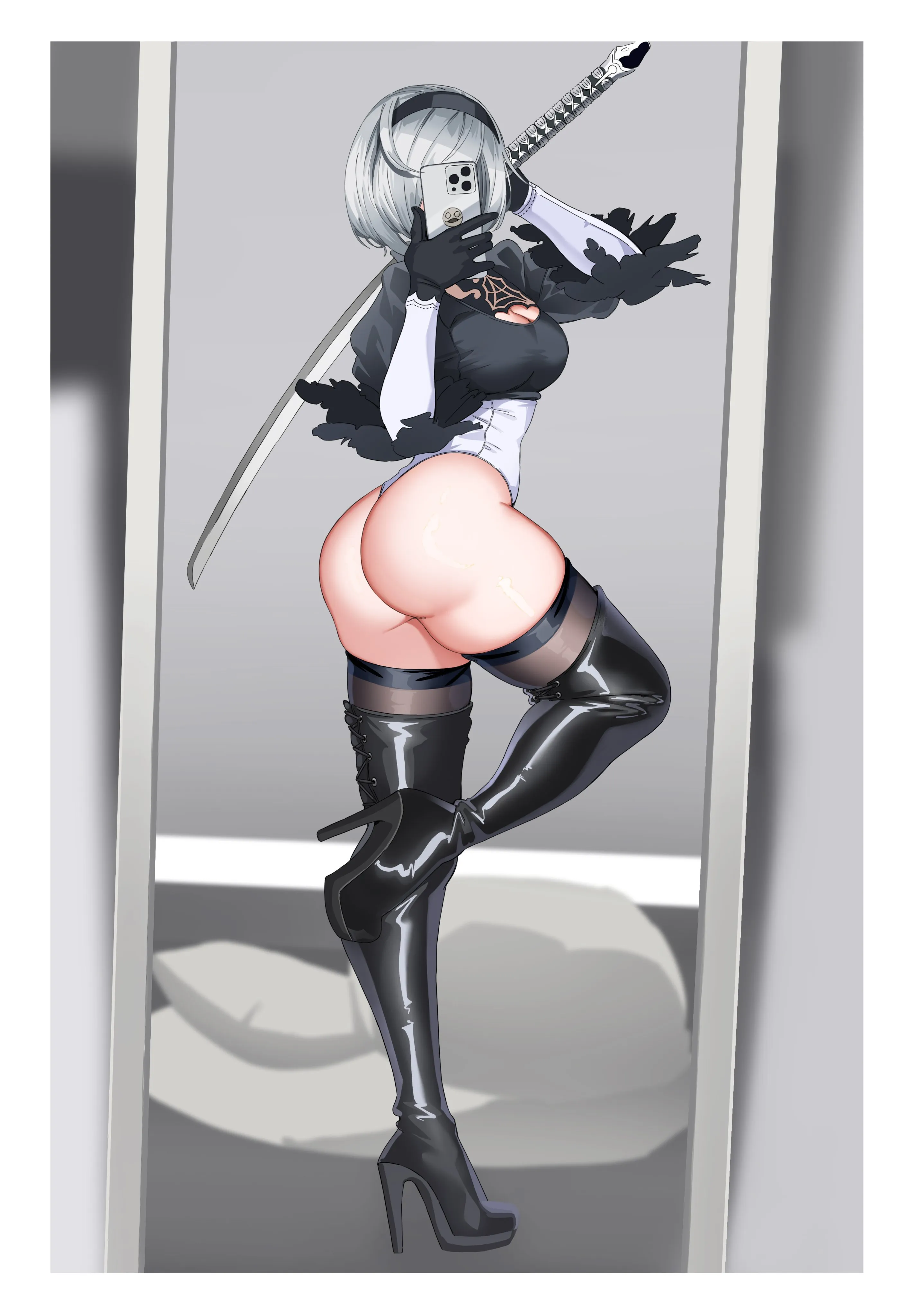 2B's mirror selfie to motivate 9S [Nier]