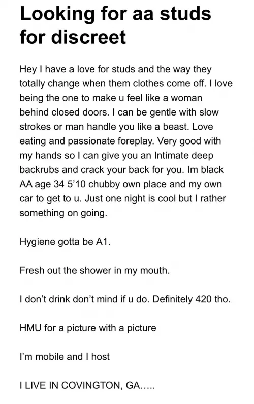 34 [m4F] #covington, ga - looking for a stud in Atlanta area that's not scared to link