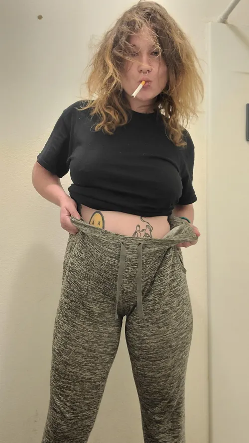 I know I look goofy but I wanted to show you My Camle toe while I smoke my camel