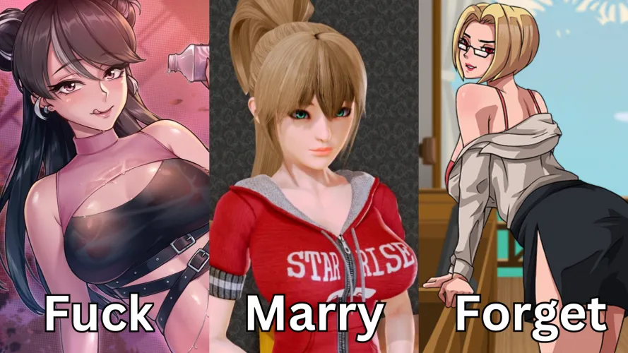 Let’s play Fuck, Marry, Forget! I’ll go first:

Fuck Anne (Innocent Grape) – Wild, hot, perfect for a one-time thrill.
Marry Emma (Harem Hotel) – Loyal, sweet, ultimate wife material.
Forget Karen (Paradise Lust) – Weird vibes, wouldn’t t