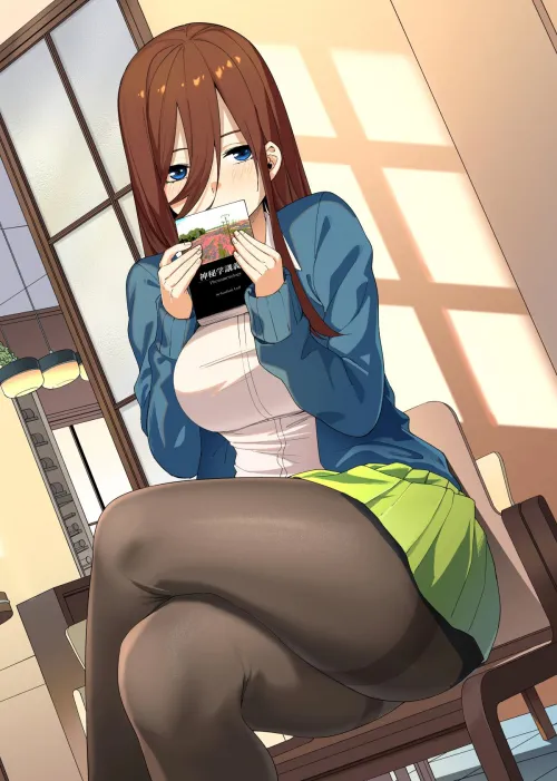 Miku Nakano Blushing Behind Her Book (Quintessential Quintuplets)