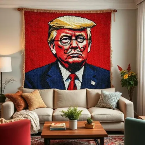 Spent all week rage knitting this tapestry. Art is resistance.