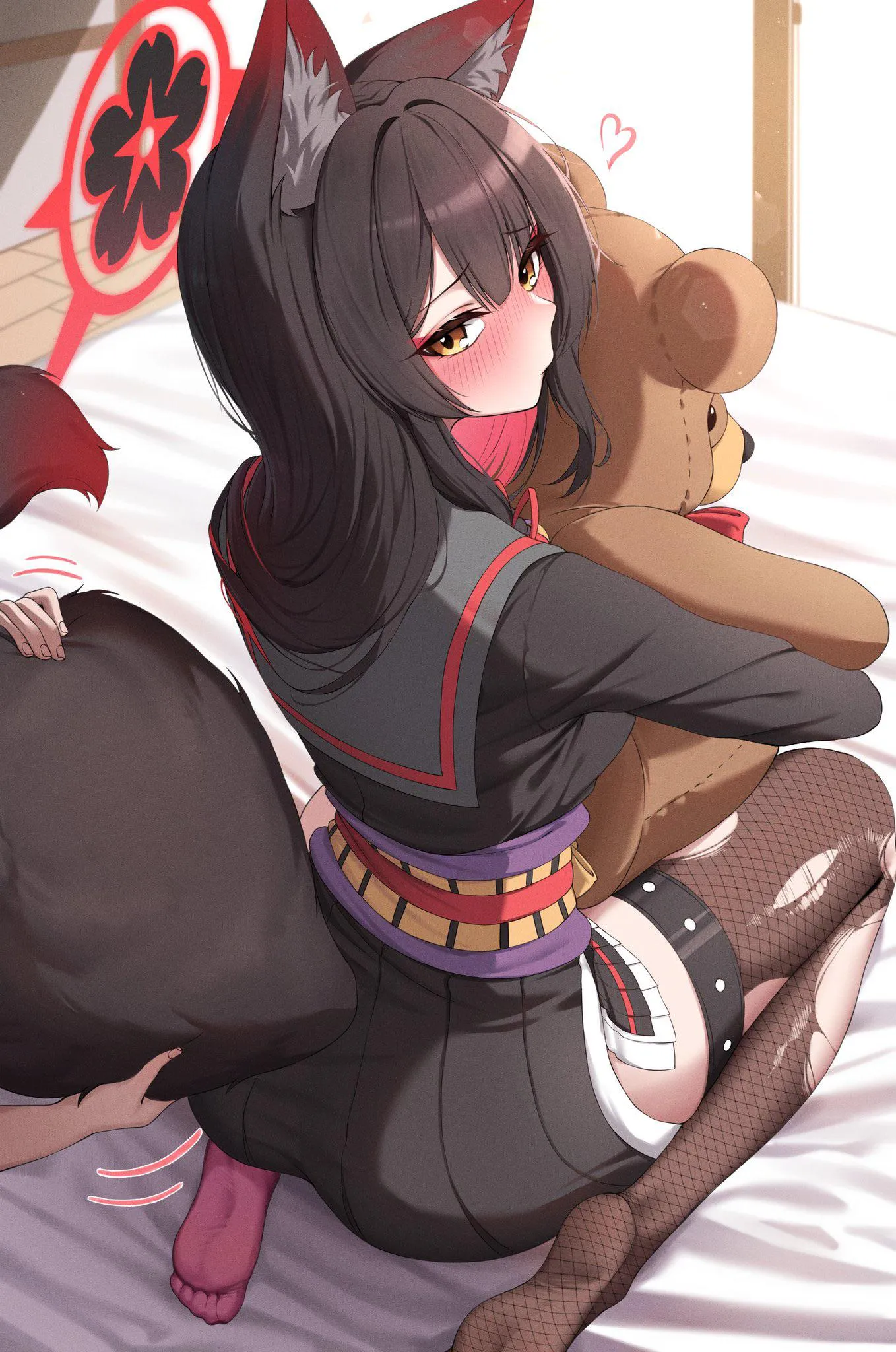 Caressing Wakamo’s big floofy tail