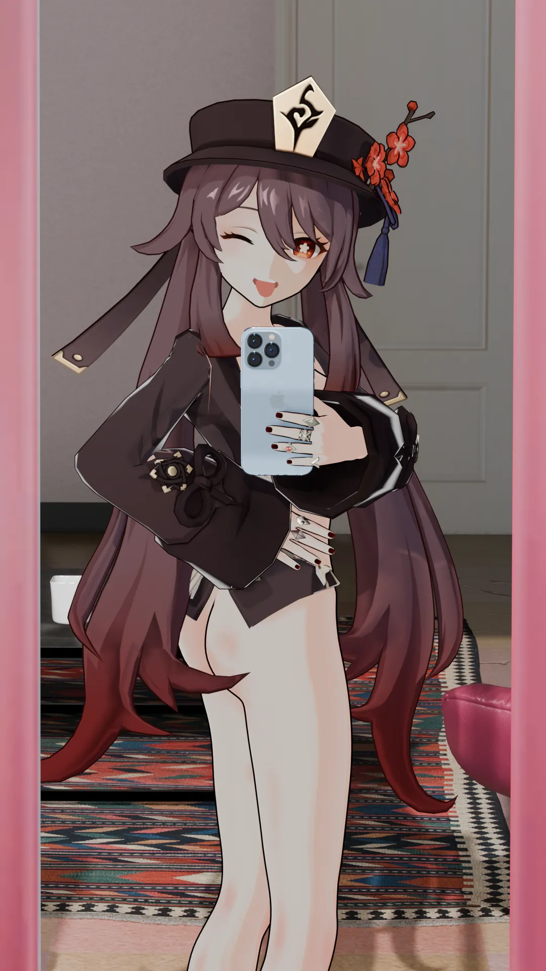 Hu Tao showing her ass in the mirror (pengnsfw)