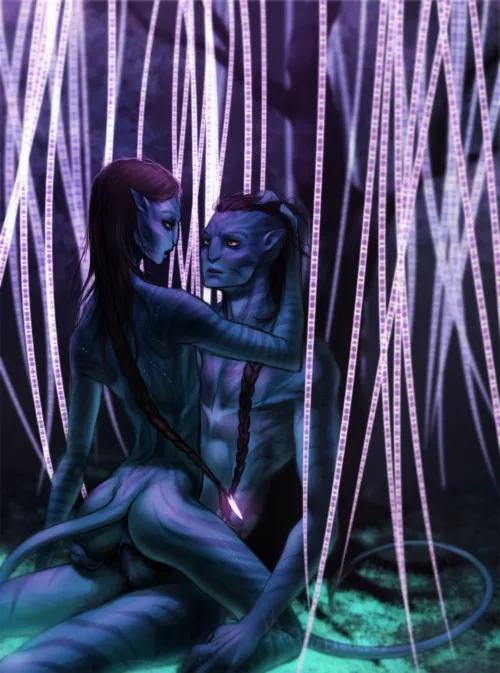 Neytiri becomes one with Jake under the tree of voices (Eana Unil)
